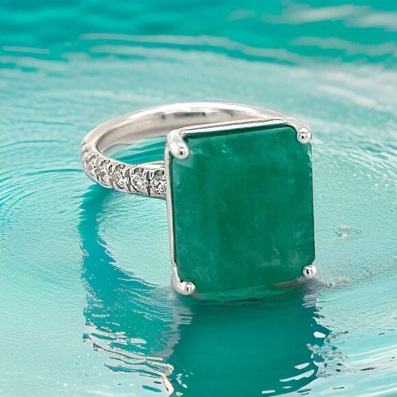 Natural Emerald Diamond Ring 6.5 14k WG 8.27 TCW Certified $4,950 310998 - Picture 4 of 10